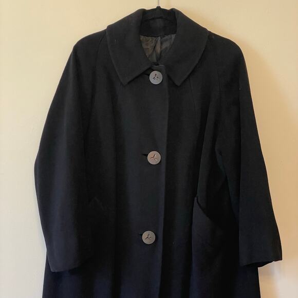 Honore L 100% Cashmere jacket trench coat black luxury button winter minimalist - Picture 2 of 9